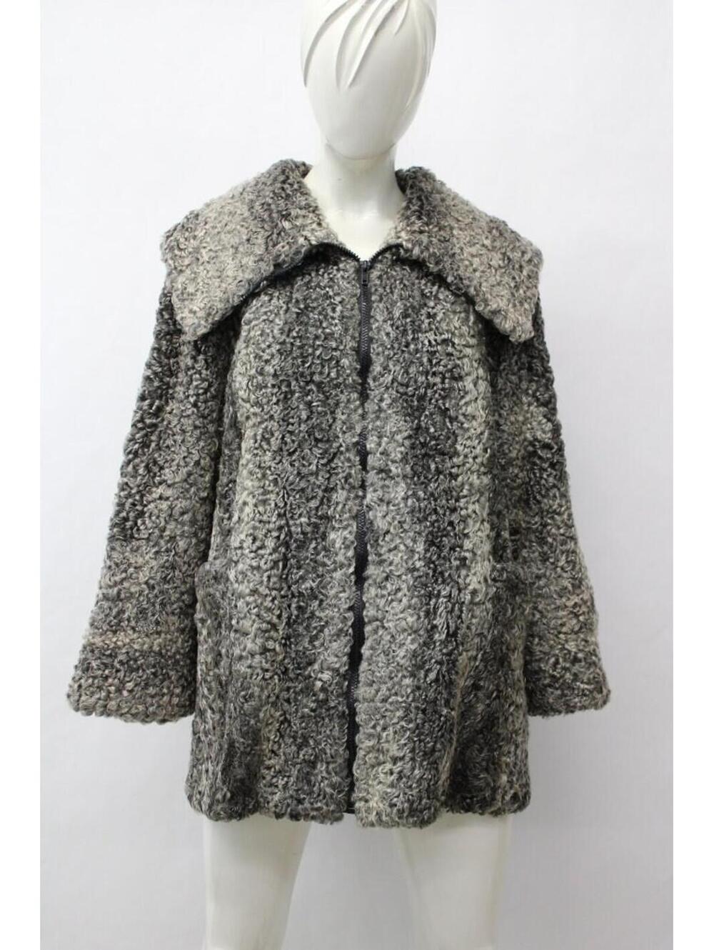 Excellent Gray Lamb Astrakhan Fur Coat Jacket Women Woman Size 8 Medium